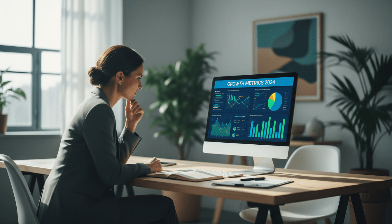 Business owner reviewing website analytics dashboard with visitor data