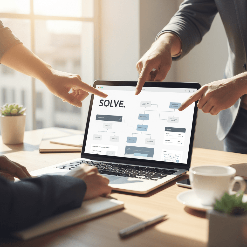 Founders collaborating on a web design project at their Tucson workspace